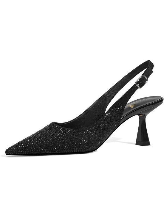 Shoes - Women's Kitten Heels Singback Low Heel Black Dress Shoes Closed Toe Pumps